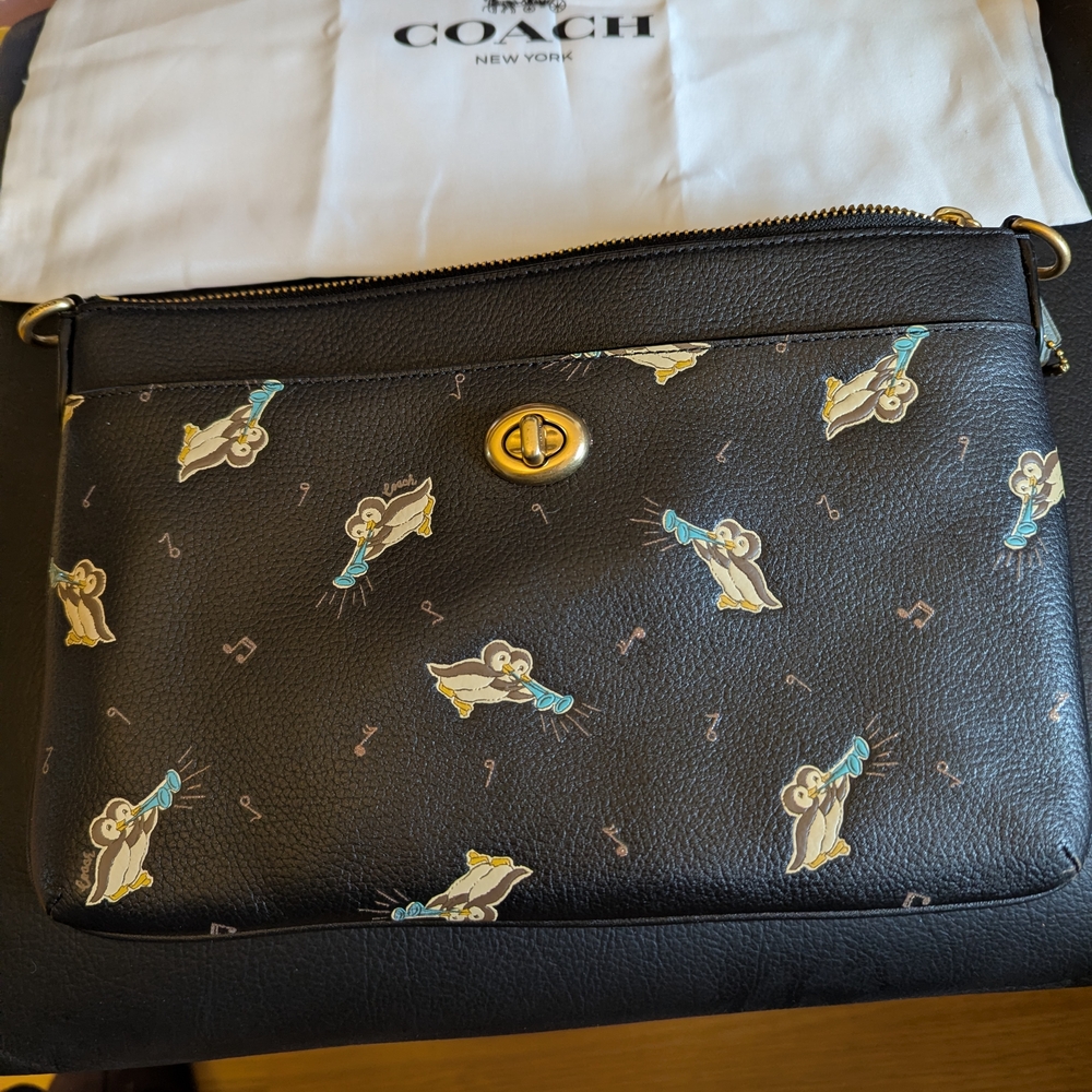Coach Black Crossbody Bag with Polly Penguin Print